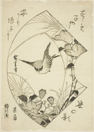Høstblomst og spurv av Utagawa Hiroshige