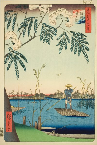 Ayase River and Kanegafuchi (Ayasegawa Kanegafuchi), fra serien "One Hundred Famous Views of Edo (Meisho Edo hyakkei)" av Utagawa Hiroshige