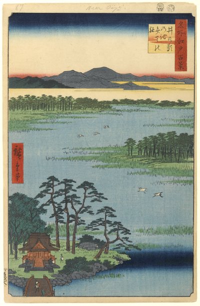 Benten Shrine, Inokashira Pond, No.87 from One Hundred Famous Views of Edo, 1856 (treblokktrykk) av Utagawa Hiroshige