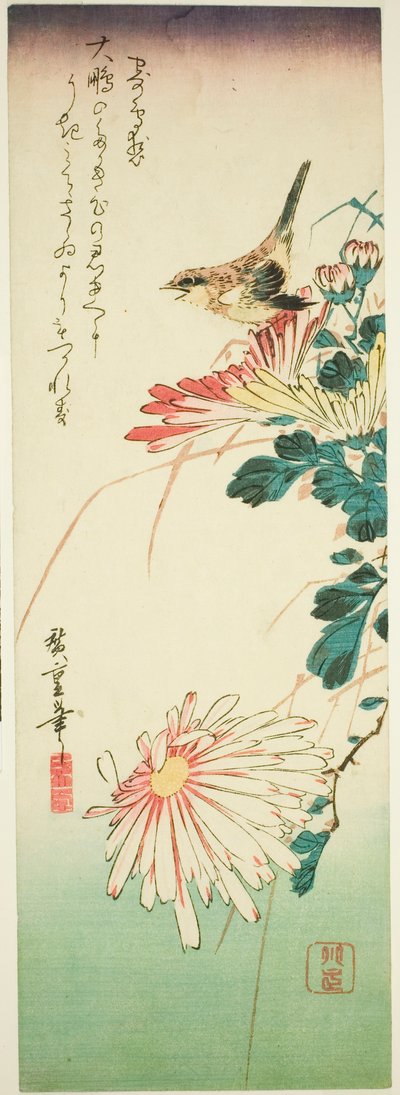 Fugl og krysantemum av Utagawa Hiroshige