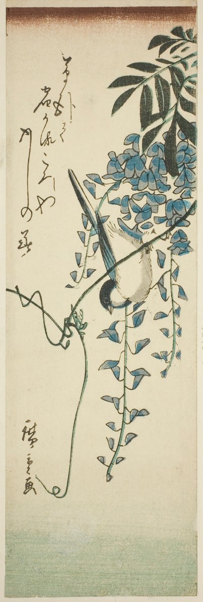 Fugl og blåregn av Utagawa Hiroshige