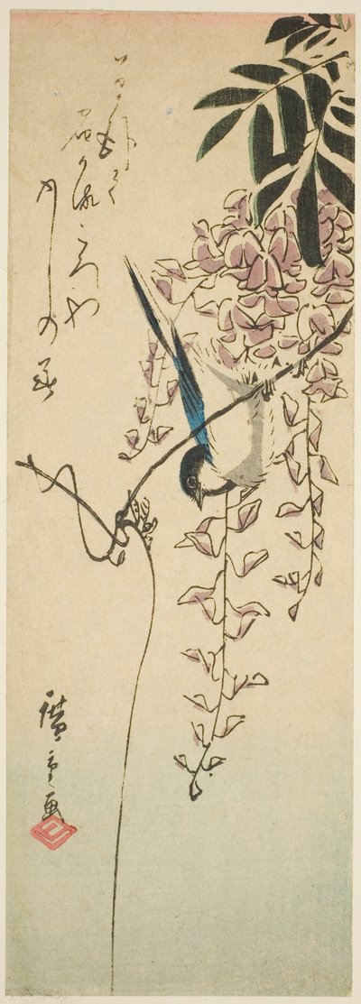 Fugl på blåregn av Utagawa Hiroshige
