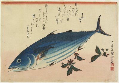 Bonito og kirsebærblader, 1832-1833 av Utagawa Hiroshige
