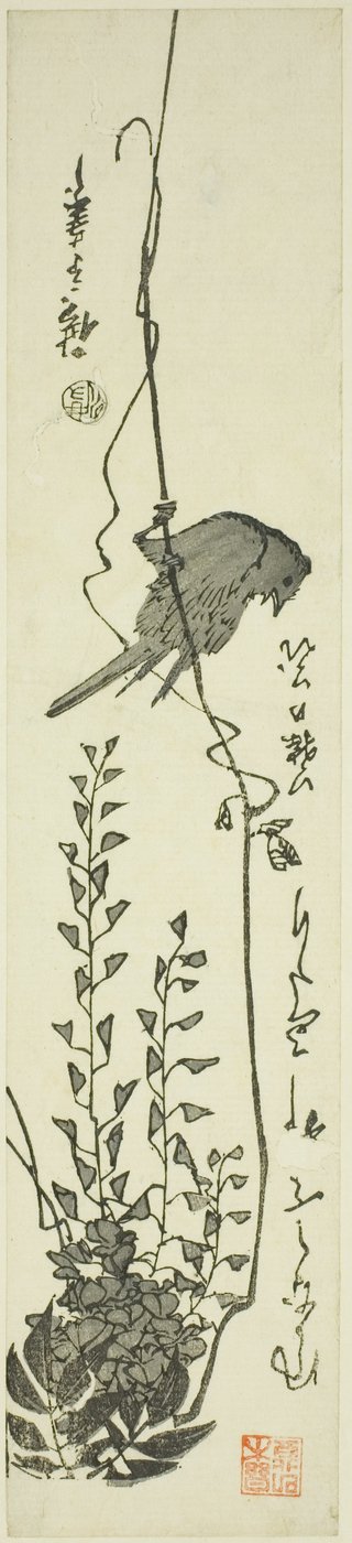 Kanarifugl og blåregn av Utagawa Hiroshige