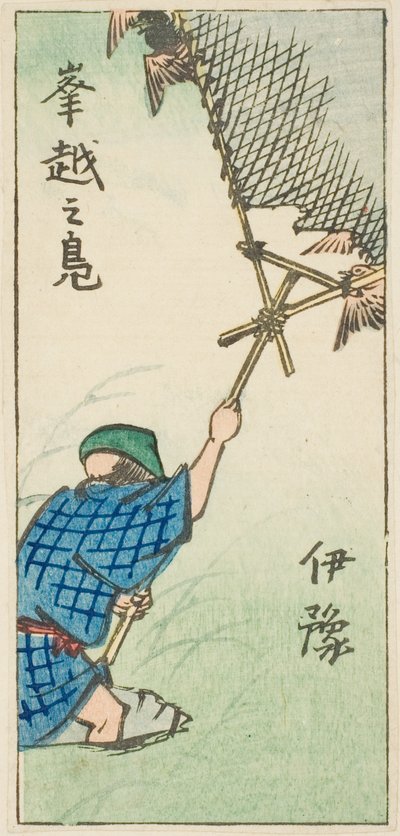 Å fange villender i Iyo-provinsen (Iyo, okoshi no kamo), del av ark nr. 16 fra serien "Cutout Pictures of the Provinces (Kunizukushi harimaze zue)" av Utagawa Hiroshige