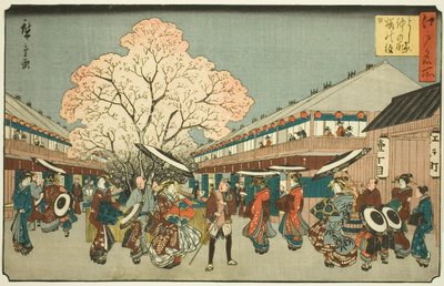 Sjekk ry B rough m sound tee tee tee tee tee yoshiwara (Yoshiwara middle tee cherry blossom day), fra tee-serien s "Fa network s PA back s member Edo (Edo famous place)" av Utagawa Hiroshige