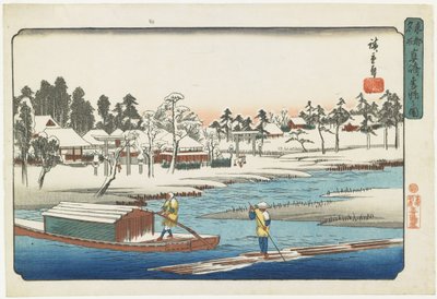 Klart vær etter snø ved Masaki, 1832-1839 av Utagawa Hiroshige