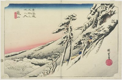 Klart vær etter snø, Kameyama, yukibare, ca. 1833 av Utagawa Hiroshige