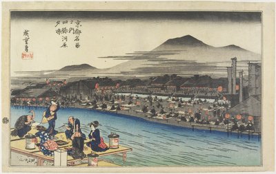 Avkjøling av kvelden ved Shijo_ Riverbank, ca. 1834 av Utagawa Hiroshige