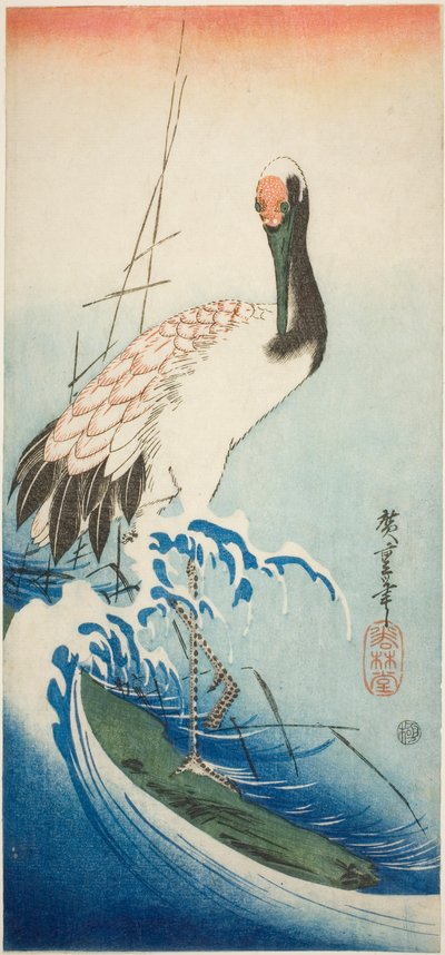 Kran og bølger av Utagawa Hiroshige