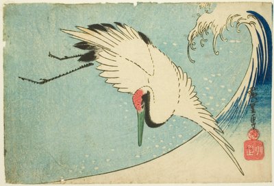 Kran som flyr over bølgen av Utagawa Hiroshige