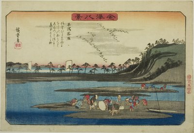 At Hirakata (Hirakata rakugan), fra seriens "English ght Vie ws of Kanazawa (Kanazawa Hakkei)" av Utagawa Hiroshige