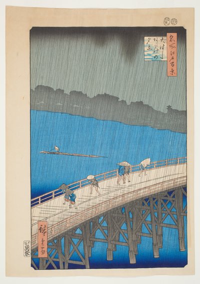 Regnskyll ved Ohashi-broen, Atake, fra serien «Hundre berømte utsikter over Edo» av Utagawa Hiroshige