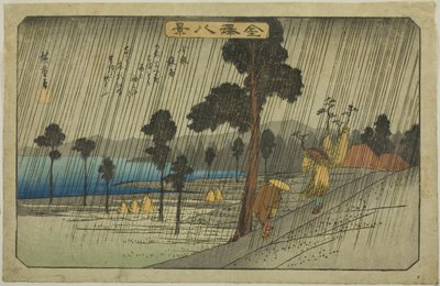 Evening Rain at Koizumi (Koizumi yau), fra serien "Eight Views of Kanazawa (Kanazawa hakkei)" av Utagawa Hiroshige