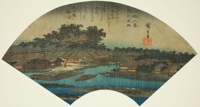 Evening Rain at Matsuchiyama (Matsuchiyama yau), fra serien "Eight Views of the Eastern Capital (Toto hakkei)" av Utagawa Hiroshige