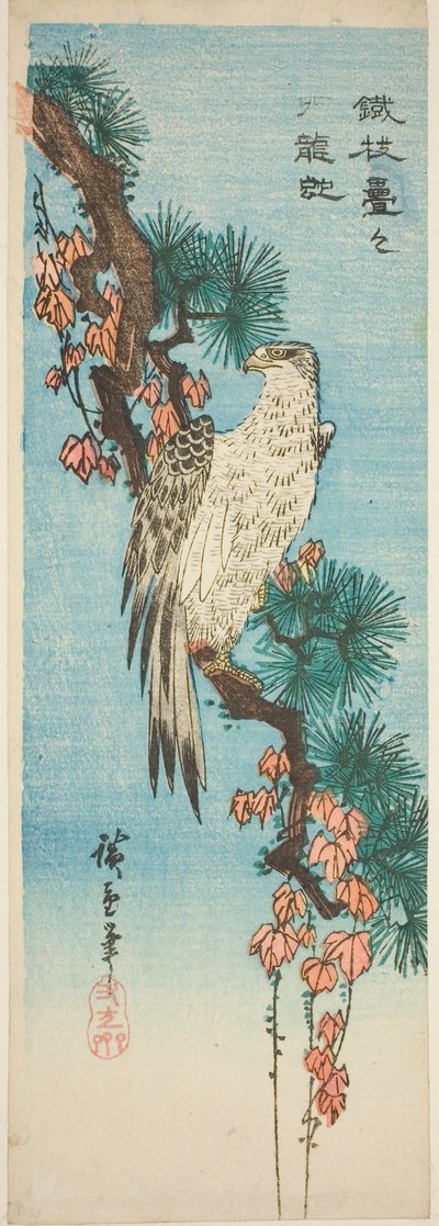 Falk på eføykledd furukren av Utagawa Hiroshige
