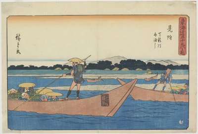 Ferry on the Tenryu_ River at Mitsuke, 1841-1842 av Utagawa Hiroshige