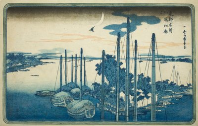 Årets første gjøk på Tsukuda Island (Tsukudajima, hatsu hototogisu), fra serien "Famous Views of the Eastern Capital (Toto Meisho)" av Utagawa Hiroshige