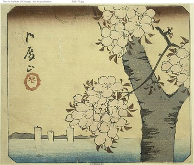Flowers at Goten Hill (Gotenyama, hana), del av et ark fra serien "Cutouts of Famous Places in Edo (Harimaze Koto meisho)" av Utagawa Hiroshige