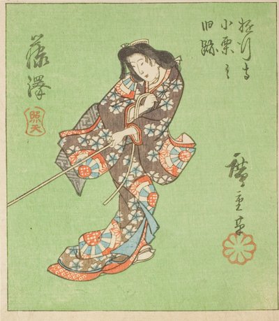 Fujisawa, del av ark nr. 2 fra serien "Cutout Pictures of the Tokaido (Tokaido harimaze zue)" av Utagawa Hiroshige