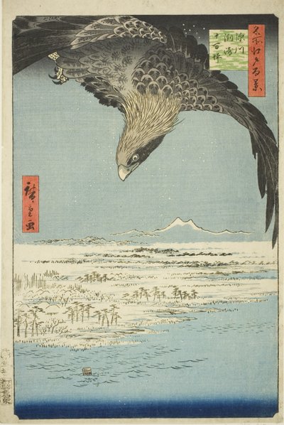 Fukagawa Susaki og Jumantsubo (Fukagawa Susaki Jumantsubo), fra serien kei)” av Utagawa Hiroshige