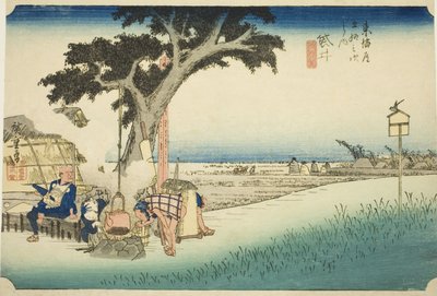 Fukuroi: Tea Stall (Fukuroi, dejaya no zu), from the series "Fifty-three Stations of the Tokaido (Tokaido gojusan tsugi no uchi)," also known as the Hoeido Tokaido   1286714   no       norwegian Successfully Translated  Original: Saint Jerome Translat: Sai av Utagawa Hiroshige