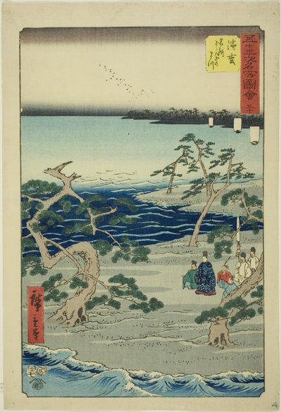 Hamamatsu: The Famous Murmuring Pines (Hamamatsu, meisho zazanza no matsu), no. 30 fra serien "Famous Sights of the Fifty-three Stations (Gojusan tsugi meisho zue)," også kjent som den vertikale Tokaido av Utagawa Hiroshige