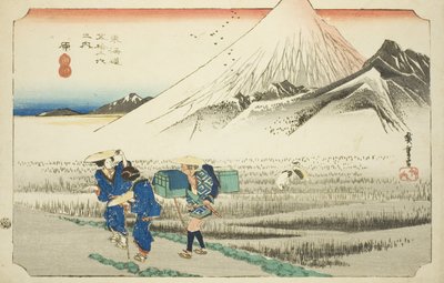 Hara: Mount Fuji in the Morning (Hara, asa no Fuji), fra serien "Fifty-three Stations of the Tokaido Road (Tokaido gojusan tsugi no uchi)," også kjent som Hoeido Tokaido av Utagawa Hiroshige