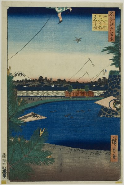 Hibiya og Soto-Sakurada fra Yamashita-cho (Yamashita-cho Hibiya Soto-Sakurada), fra serien quot;One Hundred Famous Views of Edo (Meisho Edo hyakkei)quot; av Utagawa Hiroshige