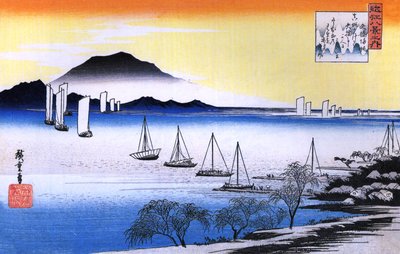Hiroshige-båter på en innsjø av Utagawa Hiroshige