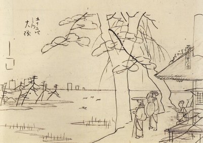 Hiroshige, folk med utsikt over vannet av Utagawa Hiroshige