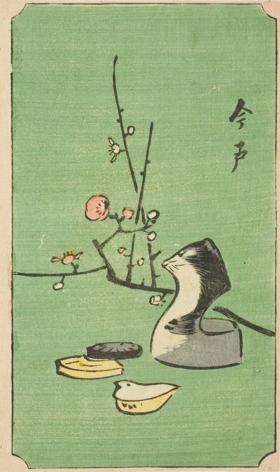 Imado, del av et ark fra serien "Cutout Pictures of Famous Places in Edo (Edo meisho harimaze zue)" av Utagawa Hiroshige