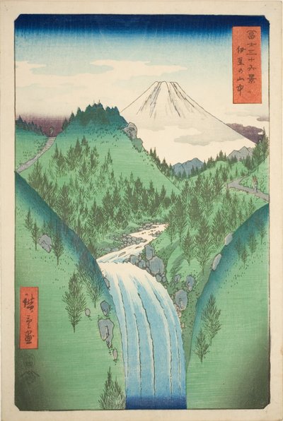 I fjellene i Izu-provinsen (Izu no sanchu), fra serien "Thirty-six Views of Mount Fuji (Fuji sanjurokkei)" av Utagawa Hiroshige