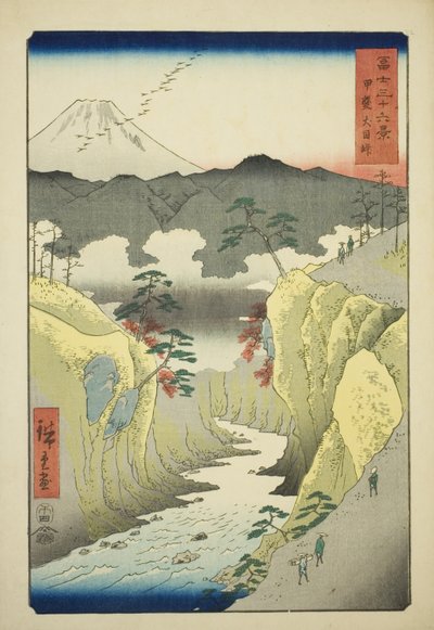 Inume Pass i Kai-provinsen (Kai Inume toge), fra serien "Thirty-six Views of Mount Fuji (Fuji sanjurokkei)" av Utagawa Hiroshige