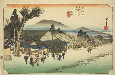 Ishibe: Megawa Village (Ishibe, Megawa no sato), fra serien "Fifty-three Stations of the Tokaido (Tokaido gojusan tsugi no uchi)," også kjent som Hoeido Tokaido av Utagawa Hiroshige