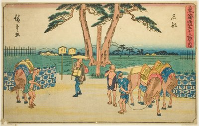 Ishibe, from the series "Fifty-three Stations of the Tokaido (Tokaido gojusan tsugi no uchi)," also known as the Gyosho Tokaido av Utagawa Hiroshige