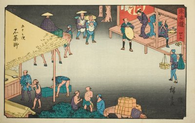 Ishi Yakushi—av. 45, fra seriens "fifty-tres tachi sound s of the urban degree (urban degree main mountain next)" av Utagawa Hiroshige