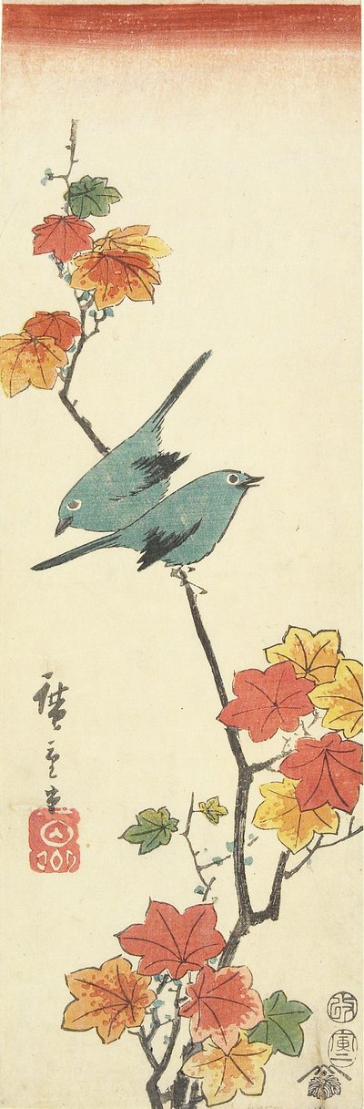 Japanske hvite øyne på en lønnegren, 1854 av Utagawa Hiroshige