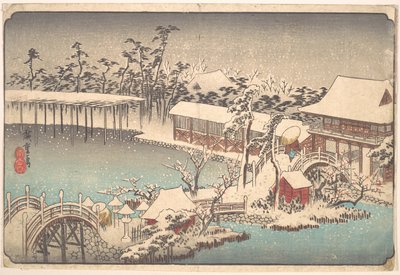 Snø på området ved Kameido Tenmangū av Utagawa Hiroshige