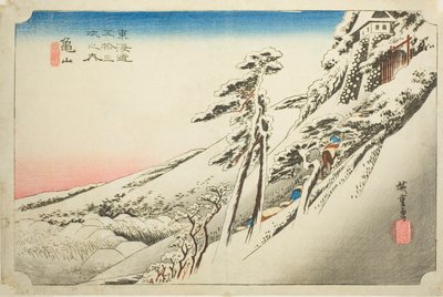 Kameyama: Weather Clearing after Snow (Kameyama, yukibare), fra serien "Fifty-three Stations of the Tokaido (Tokaido gojusan tsugi no uchi)," også kjent som Hoeido Tokaido av Utagawa Hiroshige