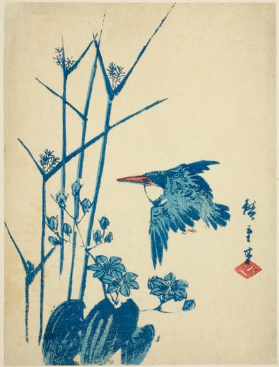 Kingfisher og monochoria av Utagawa Hiroshige