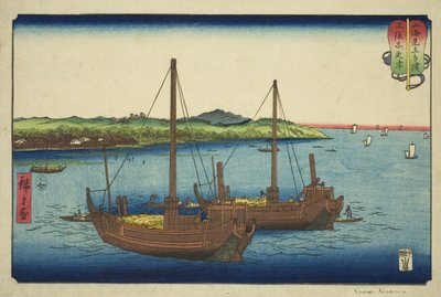 Kisarazu i Kazusa-provinsen (Kazusa Kisarazu), fra serien "Wrestling Matches between Mountains and Seas (Sankai mitate zumo)" av Utagawa Hiroshige