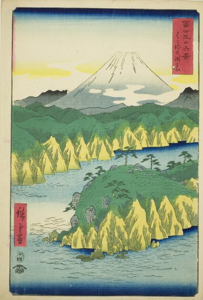 Lake at Hakone (Hakone no kosui), fra serien "Thirty-six Views of Mount Fuji (Fuji sanjurokkei)" av Utagawa Hiroshige