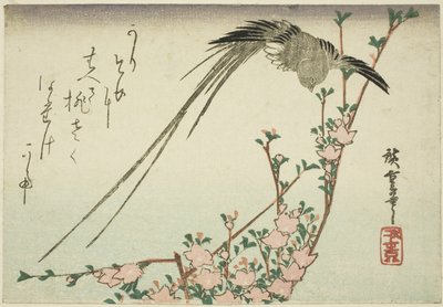 Langhalefugl og ferskenblomster av Utagawa Hiroshige