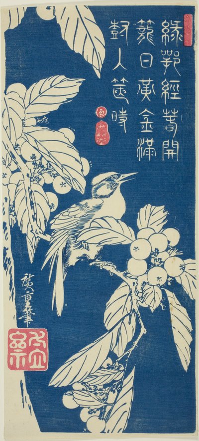 Loquat og fugl av Utagawa Hiroshige
