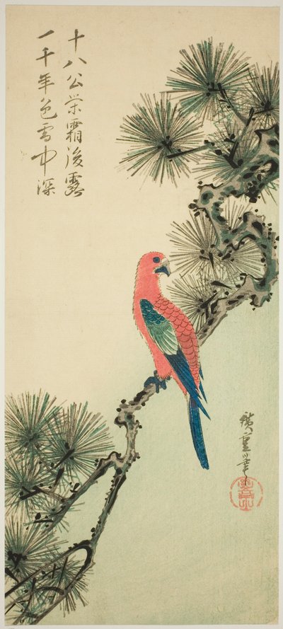 Ara på en furugren av Utagawa Hiroshige