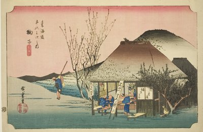 Mariko: Famous Tea Shop (Mariko, meibutsu chamise), fra serien "Fifty-three Stations of the Tokaido Road (Tokaido gojusan tsugi no uchi)," også kjent som Hoeido Tokaido av Utagawa Hiroshige
