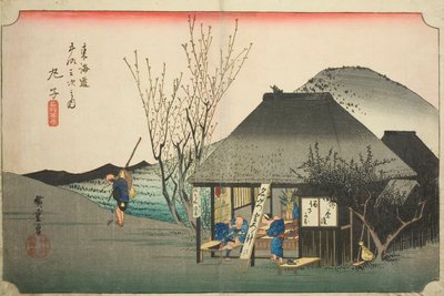 Mariko: Famous Tea Shop (Mariko, meibutsu chamise), fra serien "Fifty-three Stations of the Tokaido Road (Tokaido gojusan tsugi no uchi)," også kjent som Hoeido Tokaido av Utagawa Hiroshige