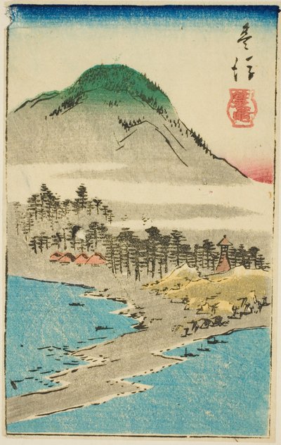 Minosaki i Bungo-provinsen (Bungo, Minosaki), del av ark nr. 17 fra serien "Cutout Pictures of the Provinces (Kunizukushi harimaze zue)" av Utagawa Hiroshige
