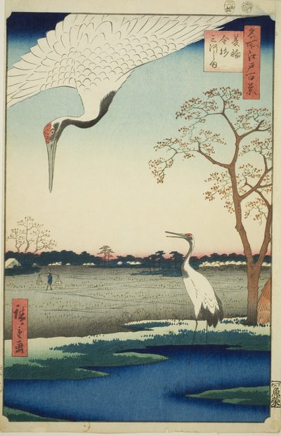 Minowa, Kanasugi, Mikawashima, fra serien "One Hundred Famous Views of Edo (Meisho Edo hyakkei)" av Utagawa Hiroshige